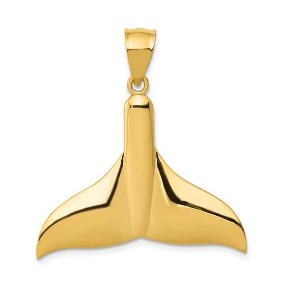 14k Yellow Gold 32mm Whale Tail Necklace - 18 Inch